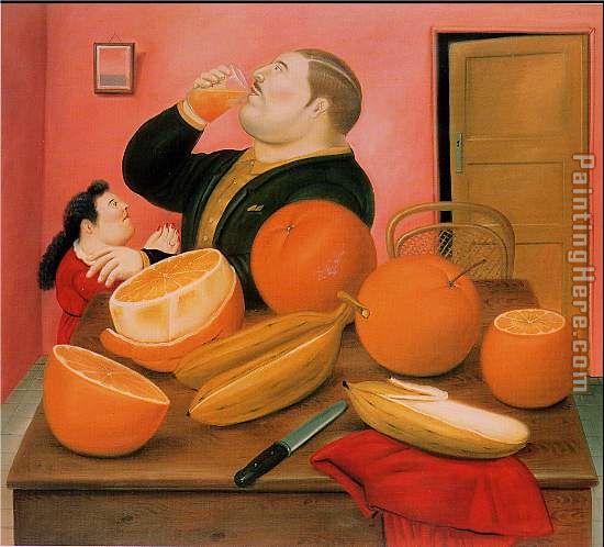 Man drink Orange Juice painting - Fernando Botero Man drink Orange Juice art painting